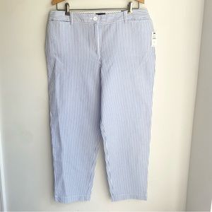 Talbots Perfect Crop Pant seersucker blue white striped size 10 NEW